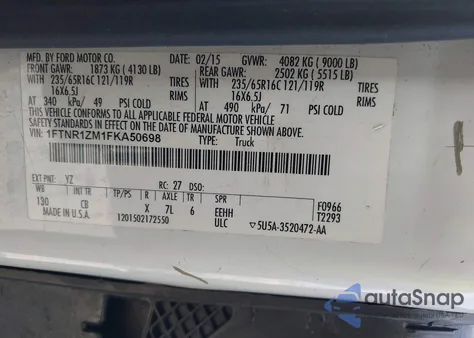 2015 Ford Transit-250 T-250 из США, поврежденный, VIN 1FTNR1ZM1FKA50698